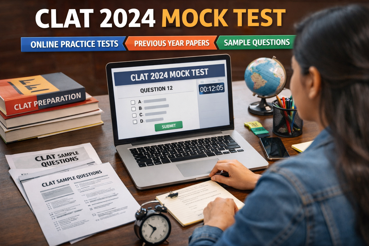 Master CLAT 2024 with Online Mock Tests, Full-Length Practice Papers, Sample Questions, and Proven Preparation Techniques