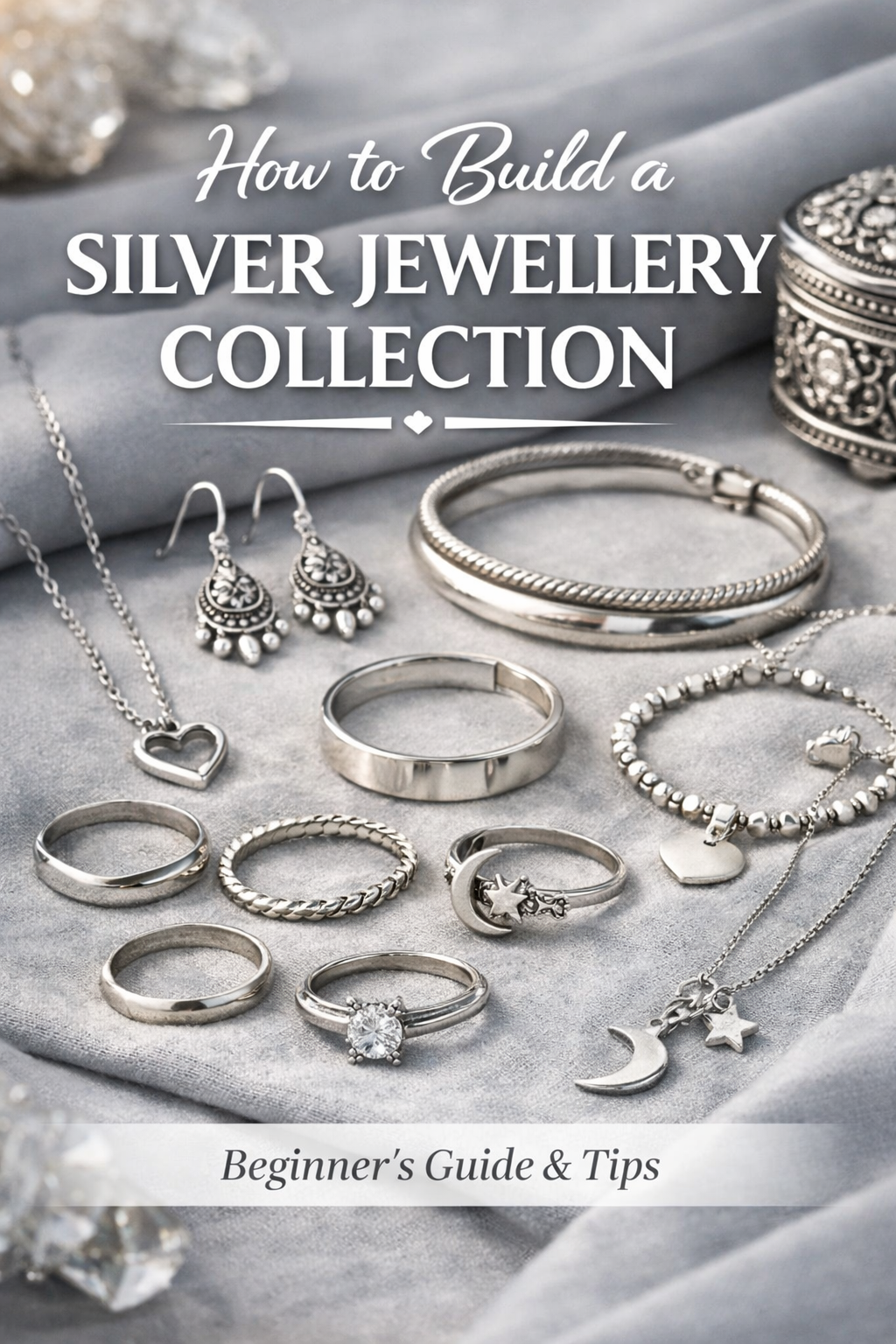 Beginner-friendly silver jewellery collection showcasing minimalist silver rings, daily wear necklaces, silver bracelets, and earrings with styling and buying guide inspiration