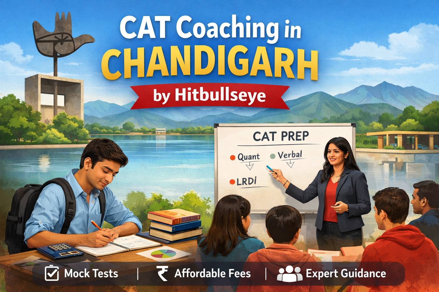 Overview of Hitbullseye Chandigarh CAT coaching center with students receiving expert guidance and affordable courses