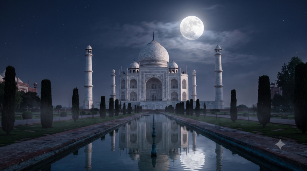 Taj Mahal under a full moon